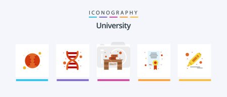 Téléchargez les illustrations : University Flat 5 Icon Pack Including marker. desk. education. certificate. Creative Icons Design - en licence libre de droit