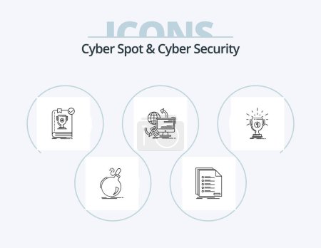 Téléchargez les illustrations : Cyber Spot And Cyber Security Line Icon Pack 5 Icon Design. file. backdoor. judge. registration. list - en licence libre de droit