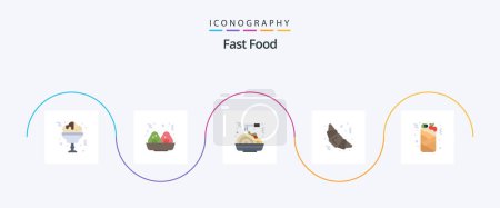 Téléchargez les illustrations : Fast Food Flat 5 Icon Pack Including . croissant. food. drink - en licence libre de droit