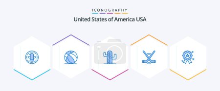 Illustration for Usa 25 Blue icon pack including independece. american. cactus. sport. hokey - Royalty Free Image