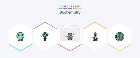 Téléchargez les illustrations : Biochemistry 25 FilledLine icon pack including fan. science. bacteria. light. fire - en licence libre de droit
