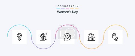 Ilustración de Womens Day Line 5 Icon Pack Including day. women. love. heart. chat - Imagen libre de derechos