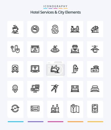 Illustration for Creative Hotel Services And City Elements 25 OutLine icon pack  Such As building. bike. tag . exercise. bicycle - Royalty Free Image