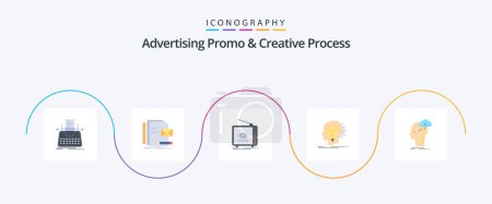 Téléchargez les illustrations : Advertising Promo And Creative Process Flat 5 Icon Pack Including head. creative. letter. tv. marketing - en licence libre de droit