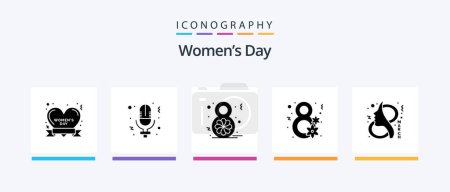 Téléchargez les illustrations : Womens Day Glyph 5 Icon Pack Including eight. women day. eight. gift. day. Creative Icons Design - en licence libre de droit