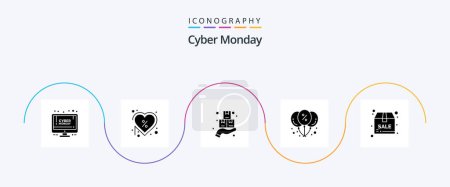 Ilustración de Cyber Monday Glyph 5 Icon Pack Including party. discount. offer. balloon. monday - Imagen libre de derechos