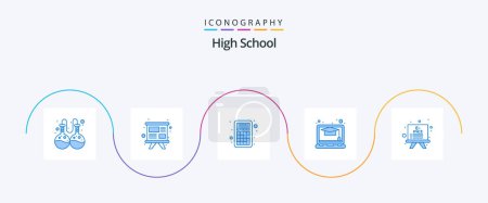Ilustración de High School Blue 5 Icon Pack Including . education. calculator. board. online - Imagen libre de derechos