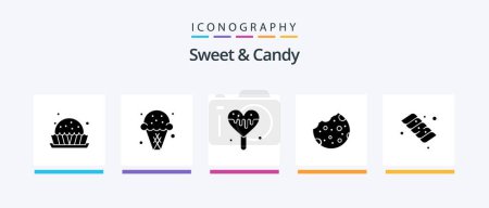 Téléchargez les illustrations : Sweet And Candy Glyph 5 Icon Pack Including marshmallow. camping. ice cream. food. cookie. Creative Icons Design - en licence libre de droit
