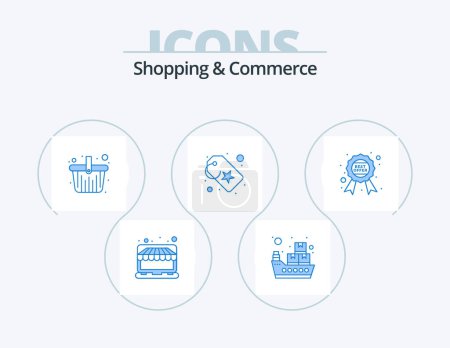 Illustration for Shopping And Commerce Blue Icon Pack 5 Icon Design. badge. shopping tag. basket. sale tag. price tag - Royalty Free Image