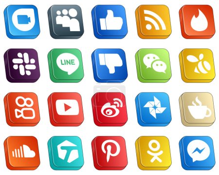 Illustration for 20 Isometric 3D Social Media Icons for Popular Brands such as weibo. youtube. line. kuaishou and messenger icons. Creative and eye-catching - Royalty Free Image