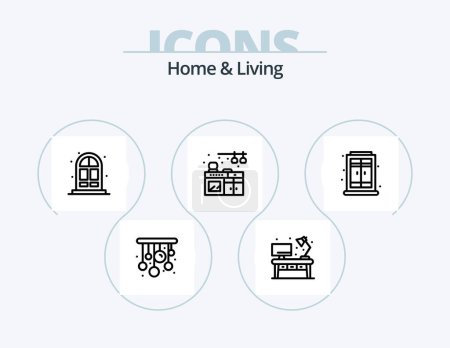 Téléchargez les illustrations : Home And Living Line Icon Pack 5 Icon Design. . living. . book - en licence libre de droit
