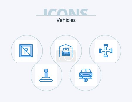 Illustration for Vehicles Blue Icon Pack 5 Icon Design. tool. performance. park. cross. van - Royalty Free Image