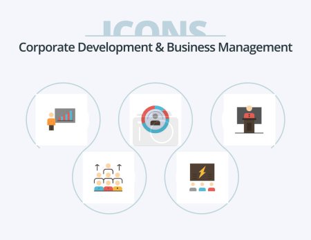 Téléchargez les illustrations : Corporate Development And Business Management Flat Icon Pack 5 Icon Design. chart. graph. brainstorming. thinking. team - en licence libre de droit