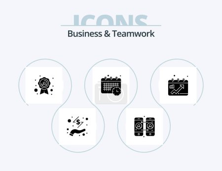 Ilustración de Business And Teamwork Glyph Icon Pack 5 Icon Design. graph. chart. quality badge. calendar. time - Imagen libre de derechos