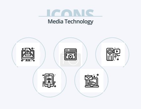 Ilustración de Media Technology Line Icon Pack 5 Icon Design. director. man. folder. cloud. system - Imagen libre de derechos
