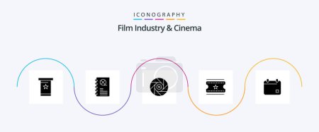 Ilustración de Cenima Glyph 5 Icon Pack Including calender. cinema. cinema. movie tickets. cinema tickets - Imagen libre de derechos