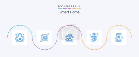 Téléchargez les illustrations : Smart Home Blue 5 Icon Pack Including machine mashing. home. eco. device. house - en licence libre de droit