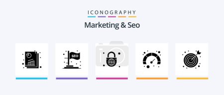 Illustration for Marketing And Seo Glyph 5 Icon Pack Including seo. speed. seo. seo. globe with lock. Creative Icons Design - Royalty Free Image