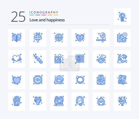 Illustration for Love 25 Blue Color icon pack including heart. direction. aim. board. heart - Royalty Free Image