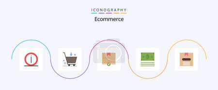 Téléchargez les illustrations : Ecommerce Flat 5 Icon Pack Including shopping. money. e. ecommerce. package - en licence libre de droit