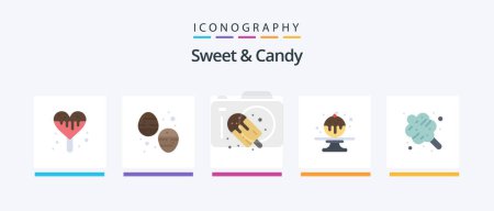 Téléchargez les illustrations : Sweet And Candy Flat 5 Icon Pack Including food. cotton candy. dessert. cake. sweet. Creative Icons Design - en licence libre de droit