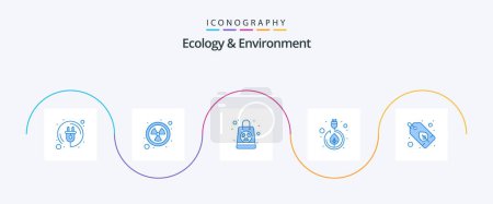 Téléchargez les illustrations : Ecology And Environment Blue 5 Icon Pack Including green. green. nuclear. leaves. electricity - en licence libre de droit