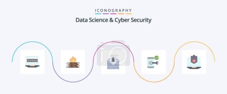 Illustration for Data Science And Cyber Security Flat 5 Icon Pack Including lock. virus. security. threat. malware - Royalty Free Image