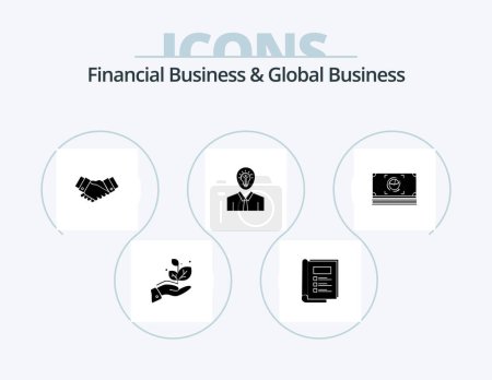 Téléchargez les illustrations : Financial Business And Global Business Glyph Icon Pack 5 Icon Design. growth. success. agreement. idea. partner - en licence libre de droit