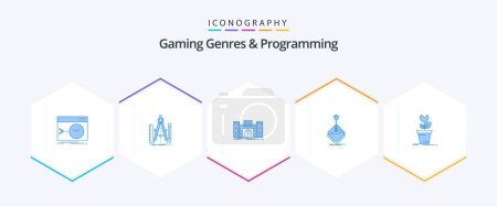 Ilustración de Gaming Genres And Programming 25 Blue icon pack including gaming. arcade. math. landmark. fort - Imagen libre de derechos