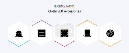 Illustration for Clothing and Accessories 25 Glyph icon pack including spare parts. top hat. care. top. fashion - Royalty Free Image