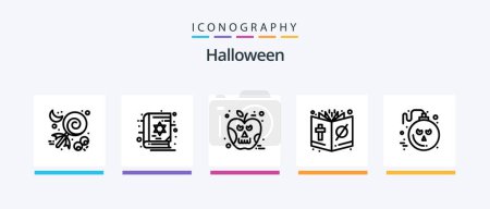 Ilustración de Halloween Line 5 Icon Pack Including halloween. haunted house. wolf. haunted. scary. Creative Icons Design - Imagen libre de derechos