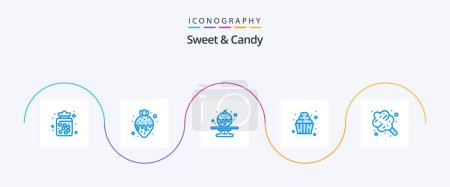 Téléchargez les illustrations : Sweet And Candy Blue 5 Icon Pack Including dessert. sweets. strawberry fondue. soft serve. dessert - en licence libre de droit
