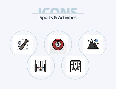 Téléchargez les illustrations : Sports and Activities Line Filled Icon Pack 5 Icon Design. bulls-eye. aim. play. nature. game - en licence libre de droit