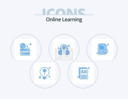 Illustration for Online Learning Blue Icon Pack 5 Icon Design. online. learning. cd. electronics. software - Royalty Free Image