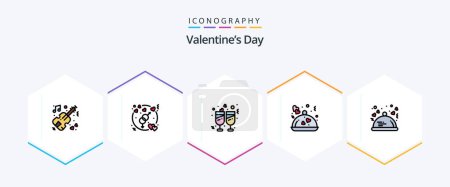 Illustration for Valentines Day 25 FilledLine icon pack including food. valentine. champagne. romantic. food - Royalty Free Image