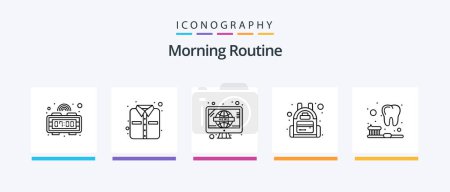 Téléchargez les illustrations : Morning Routine Line 5 Icon Pack Including schedule. tv. hot. television. news. Creative Icons Design - en licence libre de droit