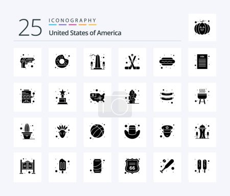 Ilustración de Usa 25 Solid Glyph icon pack including america. sports. landmark. ice hockey. washington - Imagen libre de derechos