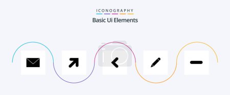 Téléchargez les illustrations : Basic Ui Elements Glyph 5 Icon Pack Including minus. delete. back. write. study - en licence libre de droit