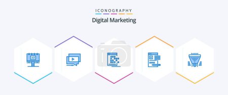 Illustration for Digital Marketing 25 Blue icon pack including article. document. video. record. network - Royalty Free Image