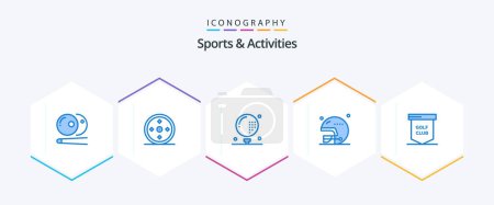 Téléchargez les illustrations : Sports and Activities 25 Blue icon pack including game. rugby. activities. helmet. golf - en licence libre de droit