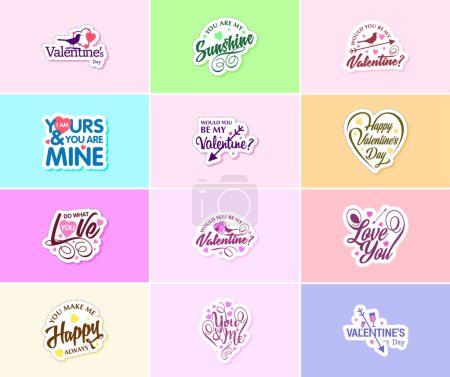 Ilustración de Heartfelt Typography Stickers for Valentine's Day - Imagen libre de derechos