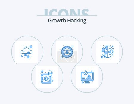 Illustration for Hacking Blue Icon Pack 5 Icon Design. error. bug. storage. money. secure - Royalty Free Image
