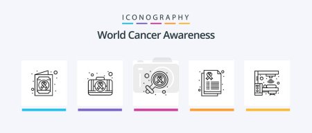 Ilustración de World Cancer Awareness Line 5 Icon Pack Including . wellness. medical report. fruit. sign. Creative Icons Design - Imagen libre de derechos