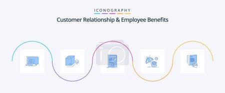 Ilustración de Customer Relationship And Employee Benefits Blue 5 Icon Pack Including notebook. season. presentation. sun. summer - Imagen libre de derechos