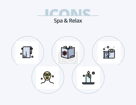 Téléchargez les illustrations : Spa And Relax Line Filled Icon Pack 5 Icon Design. beauty . shower. learn . bathtub . bath - en licence libre de droit