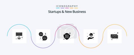 Téléchargez les illustrations : Startups And New Business Glyph 5 Icon Pack Including report analysis. graph. group. insurance. secure - en licence libre de droit