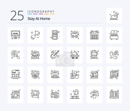 Téléchargez les illustrations : Stay At Home 25 Line icon pack including fence. stay. home. self. quarantine - en licence libre de droit