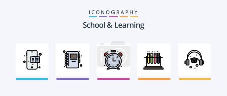 Ilustración de School And Learning Line Filled 5 Icon Pack Including . phone. formula. board. Creative Icons Design - Imagen libre de derechos