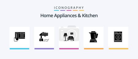 Téléchargez les illustrations : Home Appliances And Kitchen Glyph 5 Icon Pack Including kitchen. gallery. manual. sofa. lump. Creative Icons Design - en licence libre de droit
