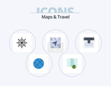 Téléchargez les illustrations : Maps and Travel Flat Icon Pack 5 Icon Design. . navigation. treasure - en licence libre de droit